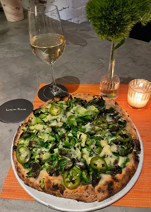 Alto Adige Gewürztraminer with brussels sprouts pizza