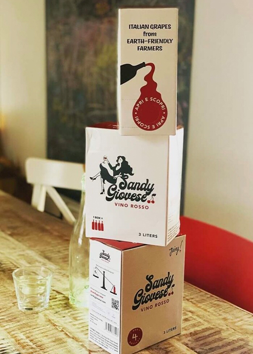 Sandy Giovese is one boxed wine brand focused on packaging