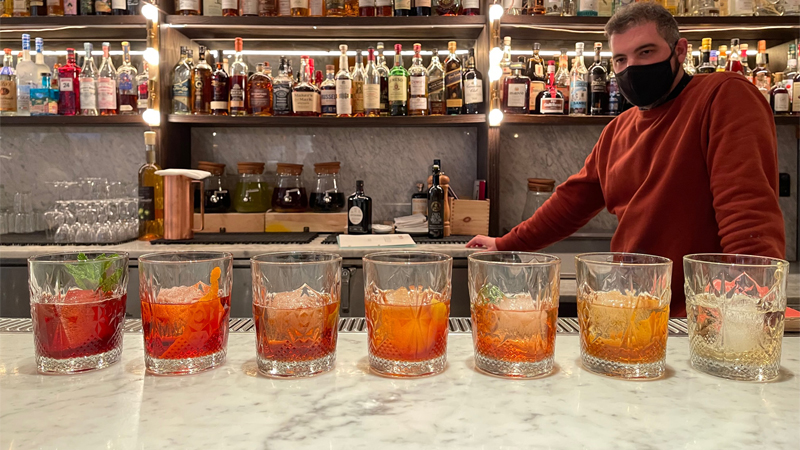 At Bar Milano in New York City, their rainbow of Negronis are made using different mixtures and combinations of vermouths, gins, and bitters.