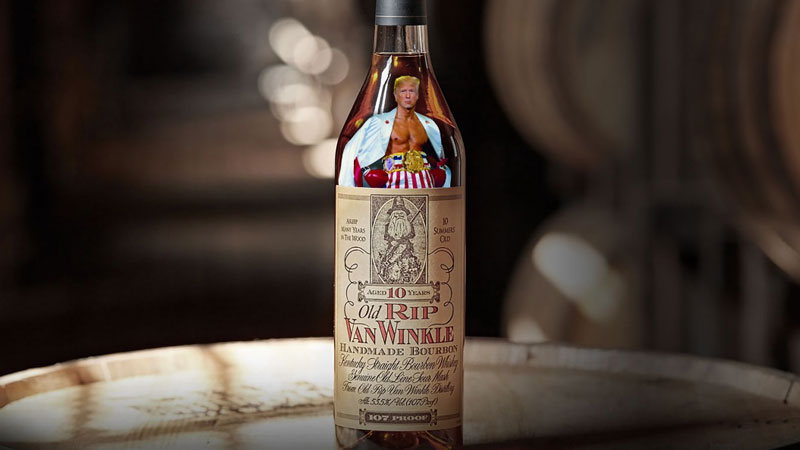 Donald Trump hand-painted onto a bottle of Pappy