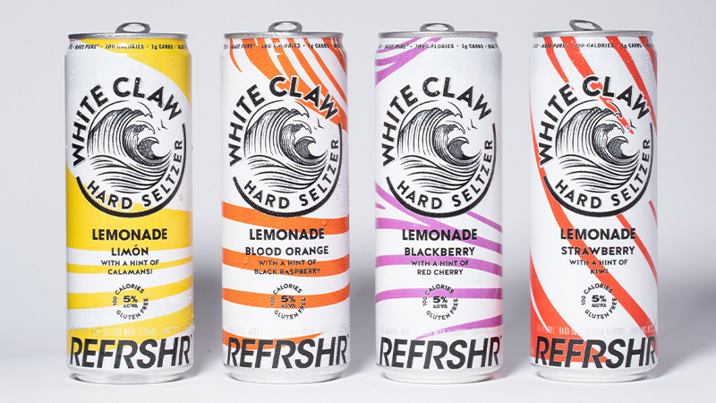 White Claw lanza White Clas REFRSHR Lemonade, un nuevo paquete de variedades con cuatro sabores diferentes de limonada.