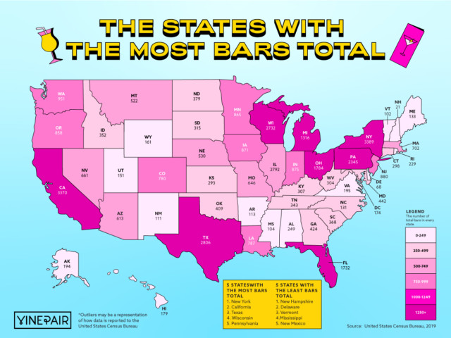 Which States Have the Most Bars? [MAP] | VinePair