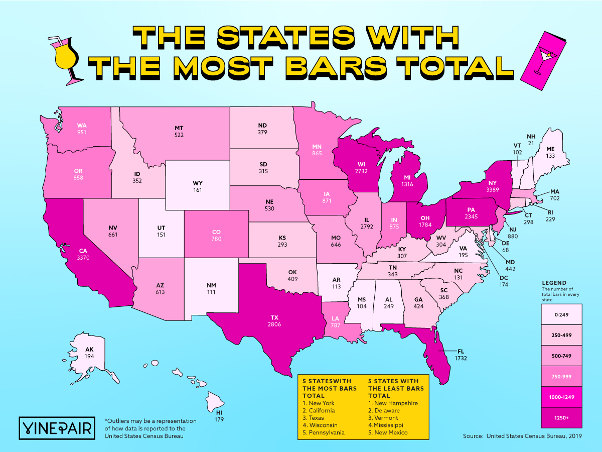 MAP: The number of bars in every state in the U.S.