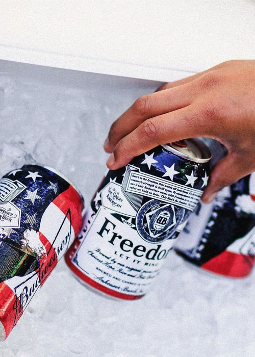  Budweiser’s flag bearing cans.