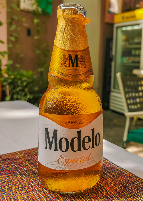 Modelo especial is a good beer to accompany a shot for a drink at a dive bar that isn't a vodka soda.