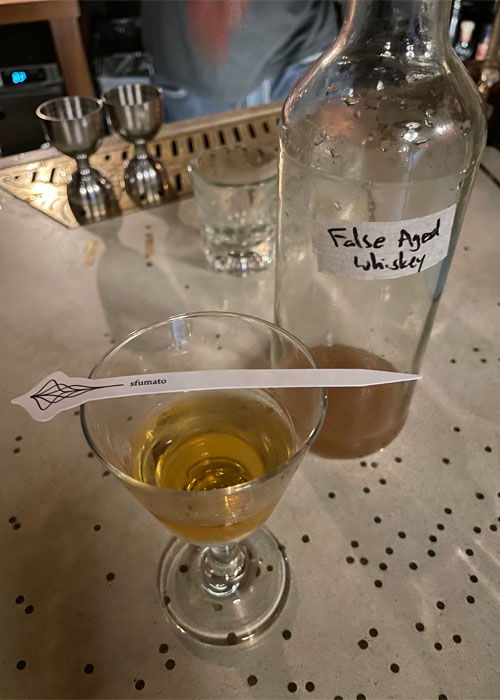Dehydrated whiskey is a key ingredient in false aged cocktails.