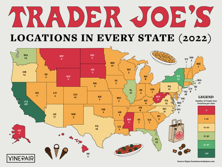 The Number of Trader Joe's Locations in Each State [MAP] VinePair