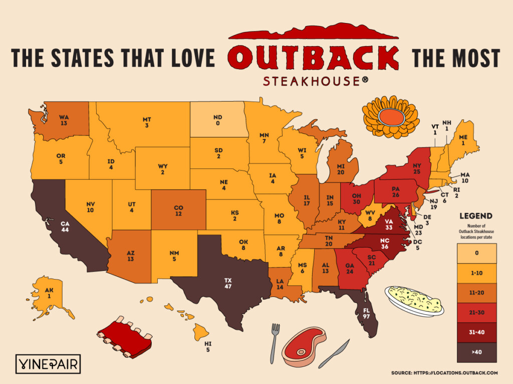 The Number of Outback Steakhouses in Every State [MAP] | VinePair