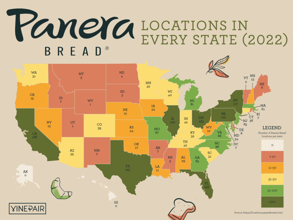 The Number of Panera Breads in Every State [MAP] VinePair