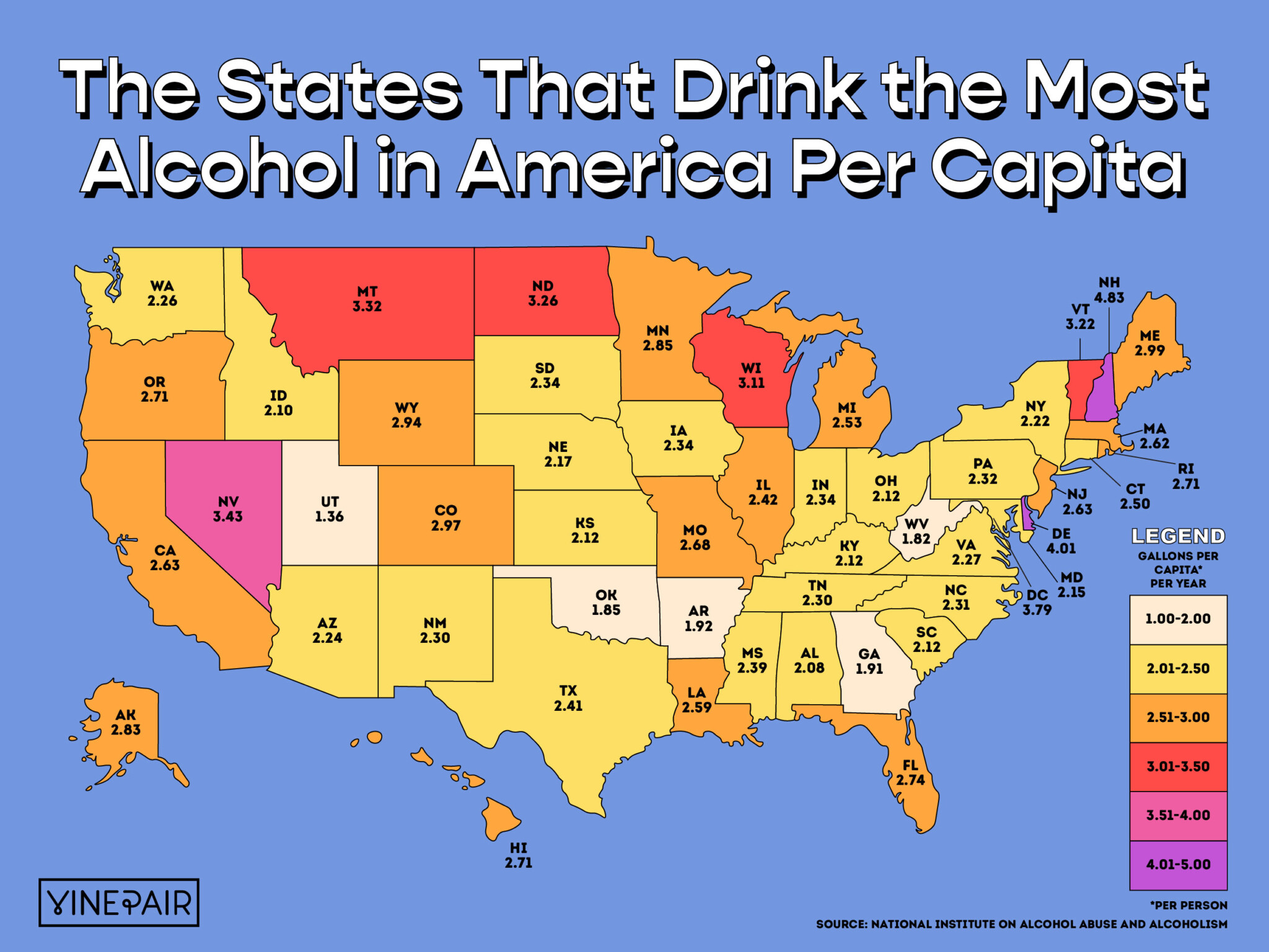 The States That Drink the Most Alcohol in America (2022) [Map] | VinePair