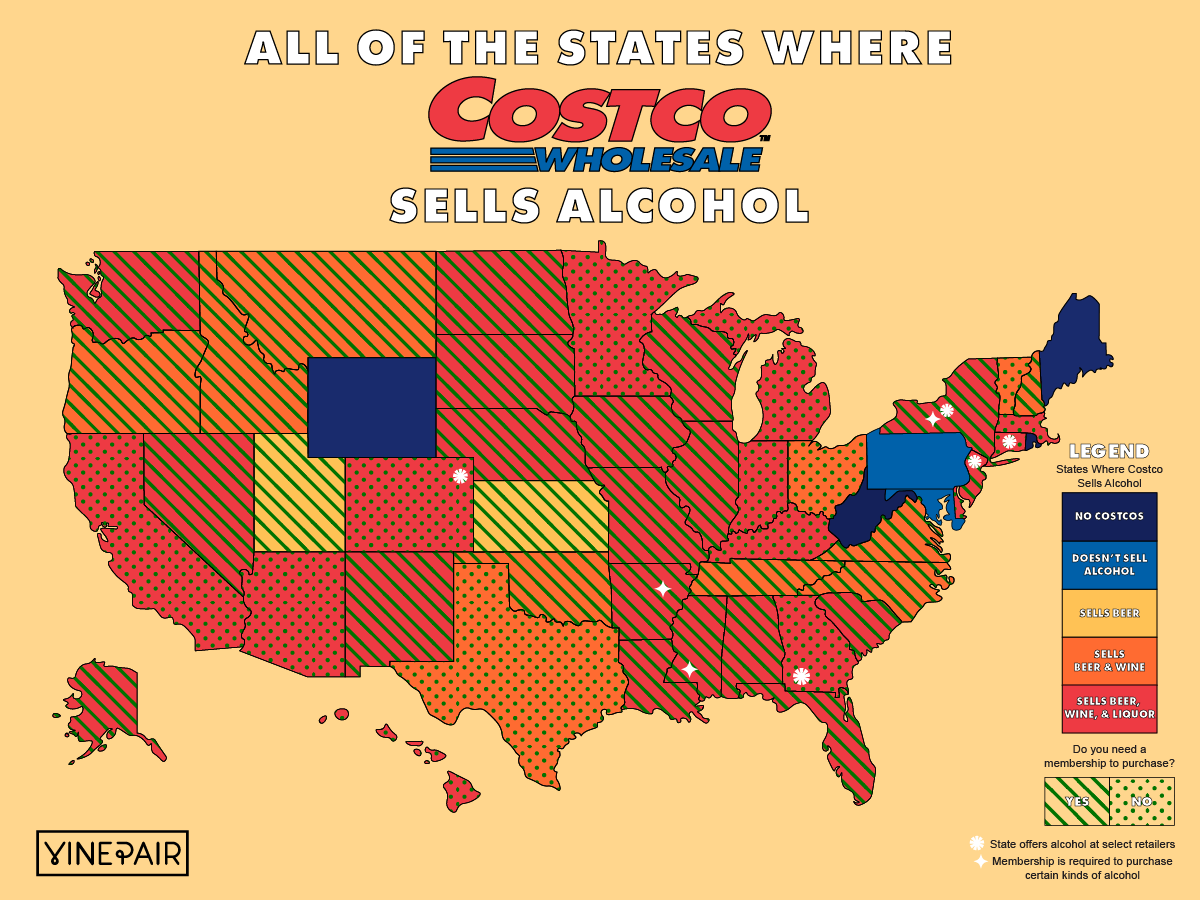 All of the states where Costco sells alcohol. 