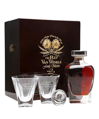 Old Rip Van Winkle 'Pappy Van Winkle's Family Selection' 23 Year Old Kentucky Straight Bourbon Whiskey with Glasses and Decanter is one of the most expensive bourbons in the world. 