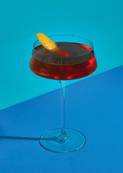 The Vieux Carré is garnished with a lemon twist