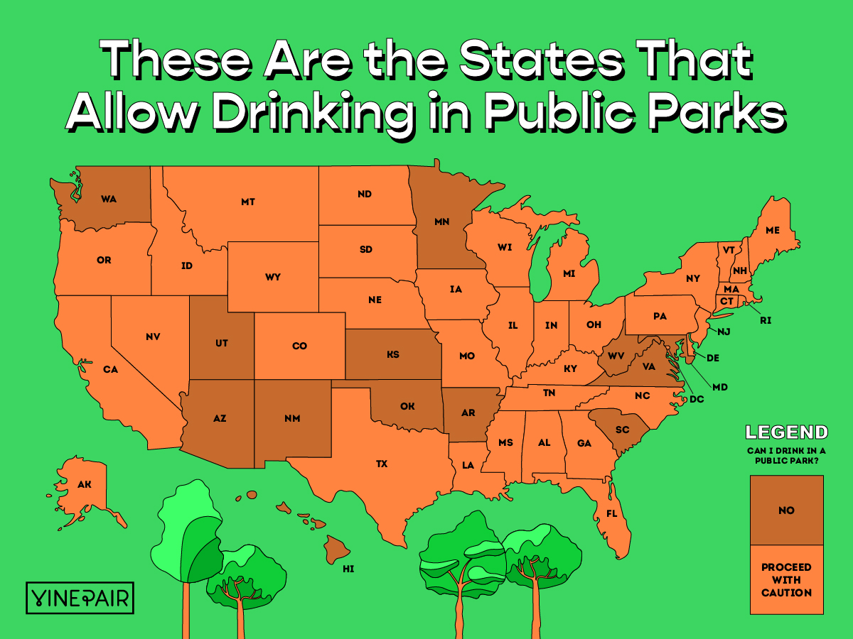 The states that allow drinking in public parks [MAP]