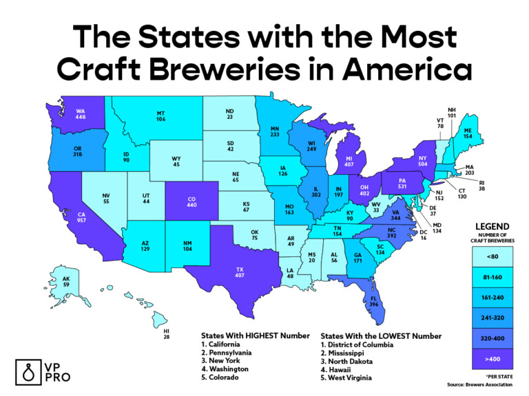 Mapped & Ranked: The States With the Most Craft Breweries in 2022 ...