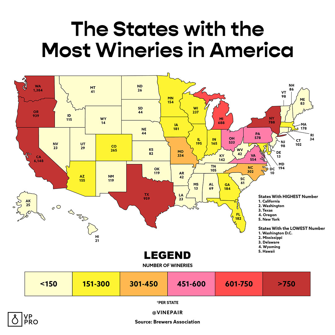 The States With The Most Wineries In 2023 [MAP] | VinePair