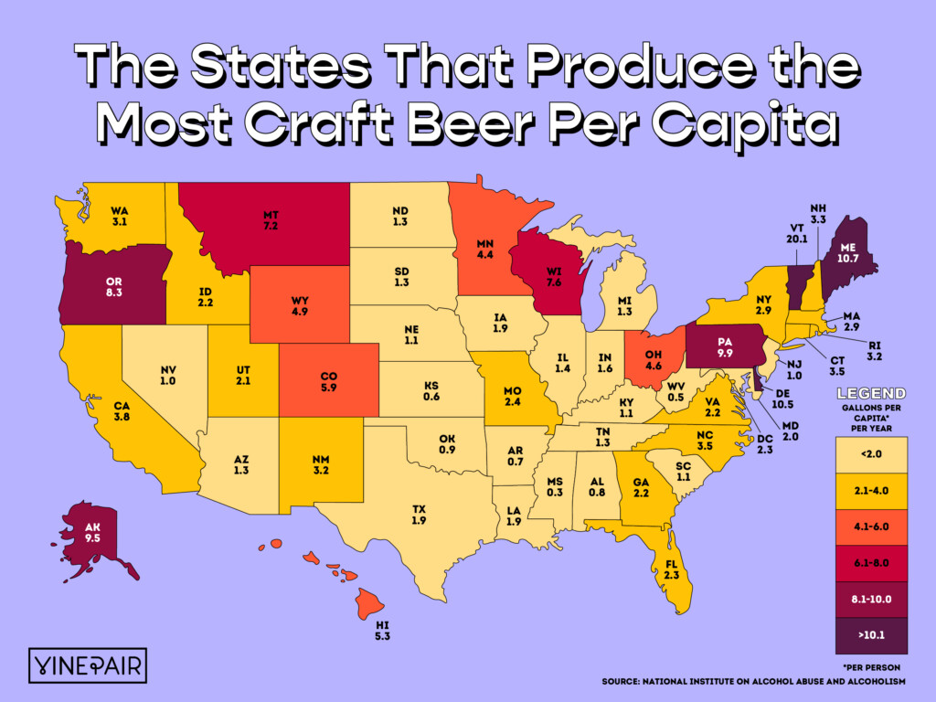 The States That Produce The Most Craft Beer (2023) [map] 