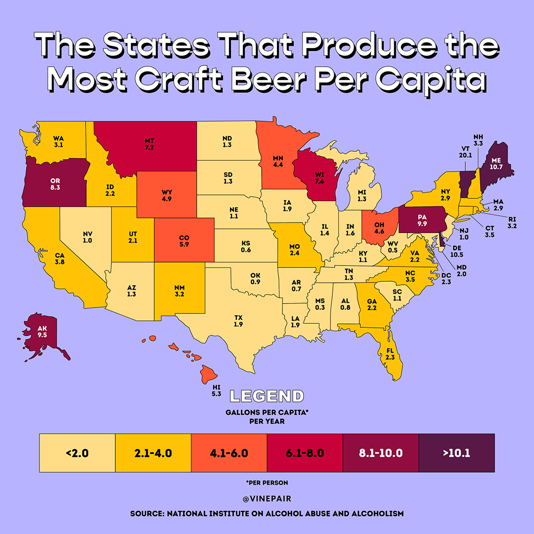 The States That Produce the Most Craft Beer (2023) [MAP] | VinePair