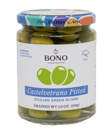Bono Castelvetrano Pitted Sicilian Green Olives is some of the best olive brine for Martinis. 