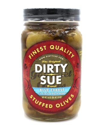 Dirty Sue Blue Cheese with Cracked Black Pepper Stuffed Olives is some of the best olive brine for Martinis. 