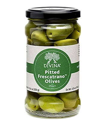 Divina Pitted Frescatrano Olives is some of the best olive brine for Martinis. 