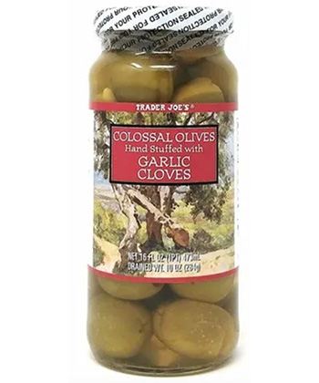 Trader Joe's Colossal Olives Hand Stuffed with Garlic Cloves is some of the best olive brine for Martinis. 