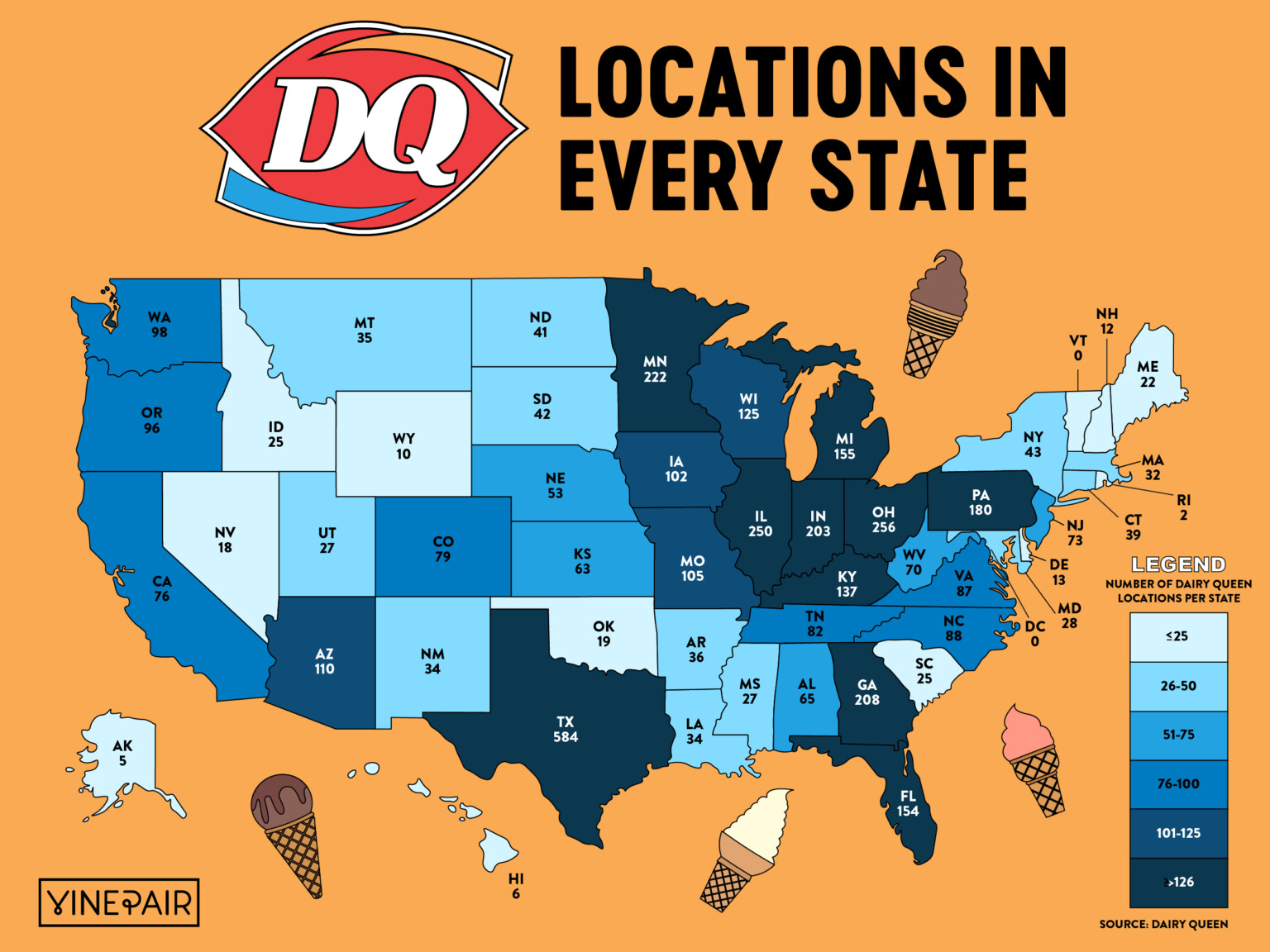 The Number Of Dairy Queens In Every State [MAP] | VinePair