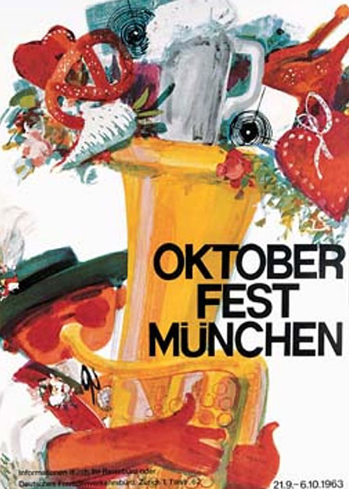 Oktoberfest München 1963 is one of the coolest Oktoberfest posters and contributes to the illustrated history of the Oktoberfest celebration. 