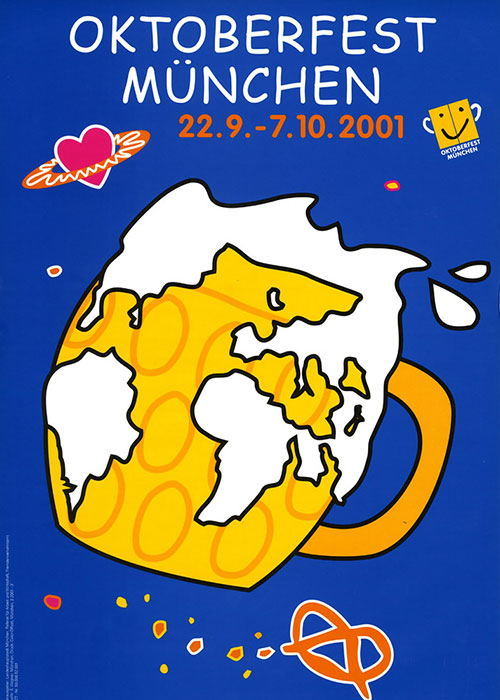 Oktoberfest München 2001 is one of the coolest Oktoberfest posters and contributes to the illustrated history of the Oktoberfest celebration. 