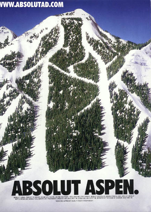 Absolut Aspen is one of the most iconic advertisements from the Absolut Perfection Campaign. 