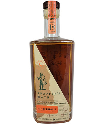 Hinterhaus Distilling Trapper's Oath 18 Year Rye is one of the best rye whiskies to gift in 2023.
