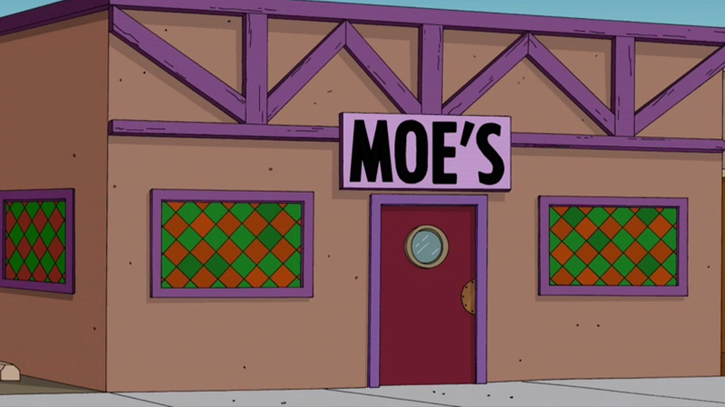 Moe’s Tavern from The Simpsons is one of the most iconic fictional bars. 