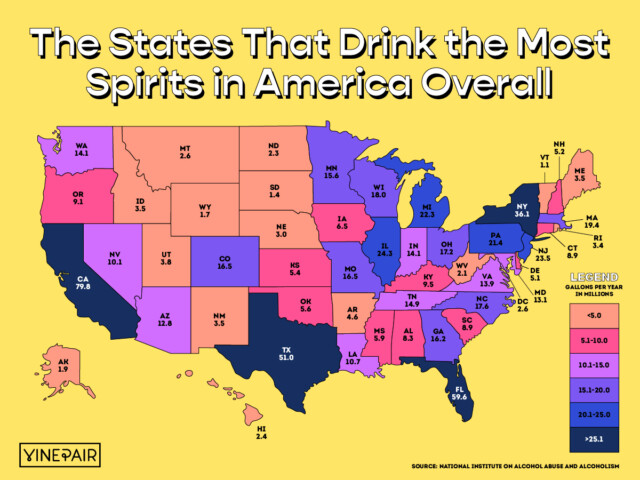 The States That Drink The Most Liquor In America (2023) [MAP] | VinePair