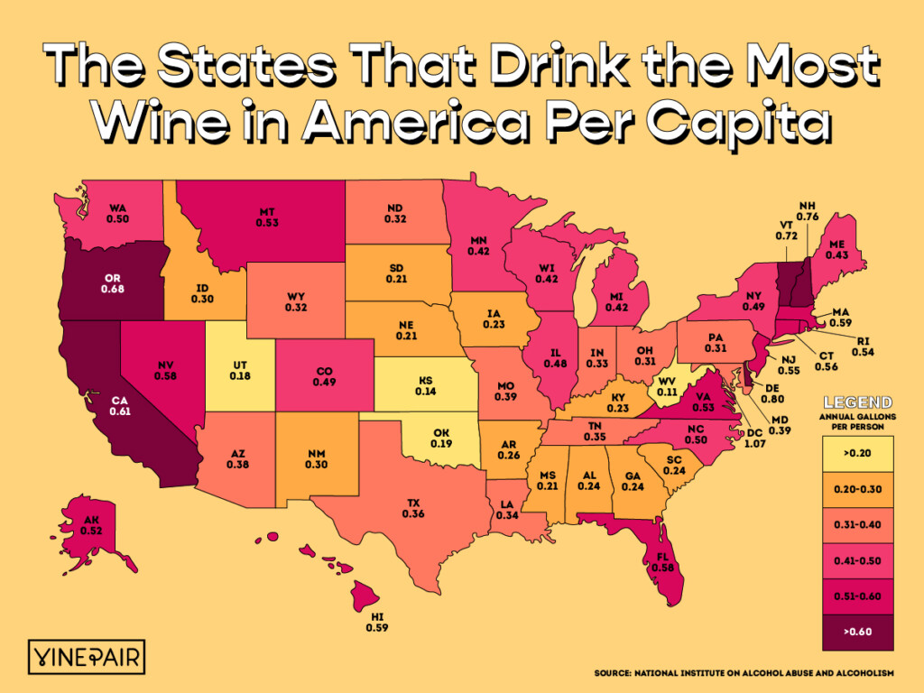 The States That Drink the Most Wine in America (2023) [Map] | VinePair