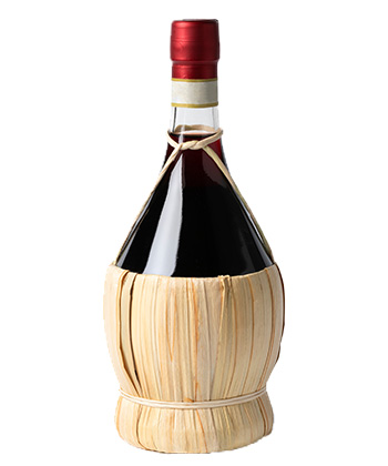 Fiasco or Chianti bottles have short, rounded wide bases covered with straw baskets