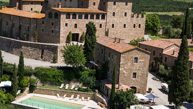 Castello Banfi in Tuscany, Italy is one of the best winery hotels to book in 2024. 