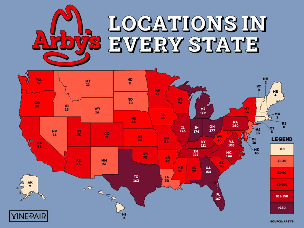 The Number of Arby’s in Every State [MAP] VinePair