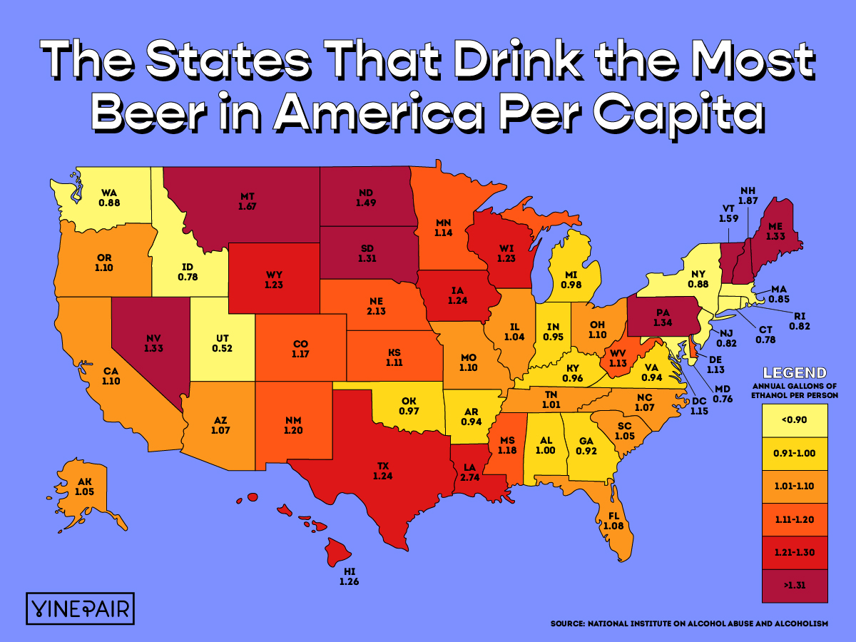 The States That Drink the Most Beer in America (2023) [Map] | VinePair