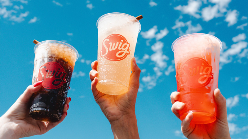 Swig is a drive-thru shack that opened in 2010 selling ice cream, cookies, and dirty soda. 