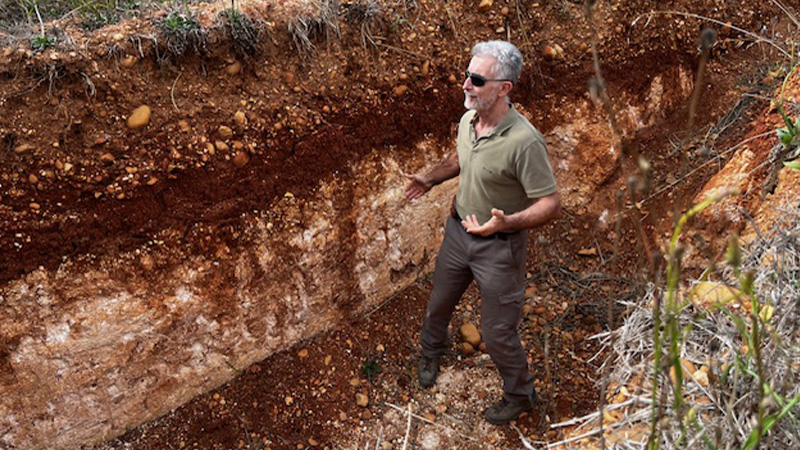 At Domaine Gassier, winemaker Michael Gassier has a pit demonstrating the different soils the vines grow in. 