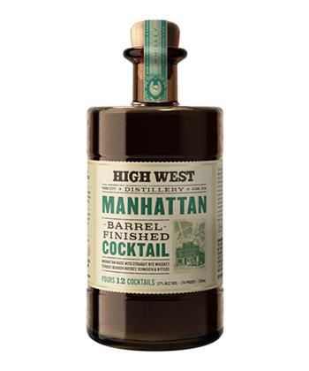 High West Manhattan Barrel Finished Cocktail is one of the best large-format, bottled cocktails for holiday hosting. 