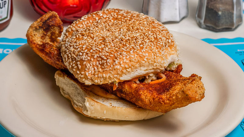 The Commodore's mild breast sandwich is one of the best bar snacks in New York City.