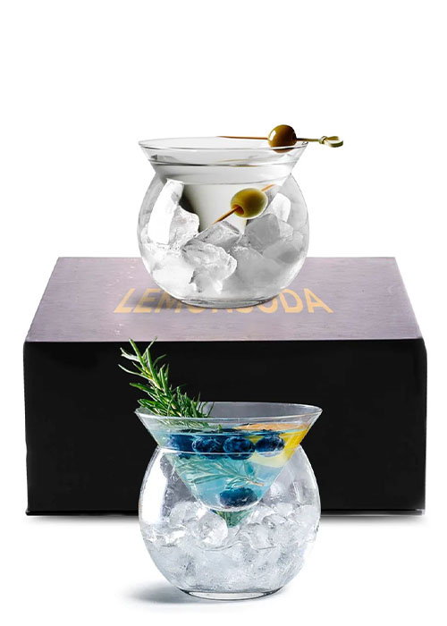A stemless Martini glass with a chiller is the ninth-best Martini glass shape.