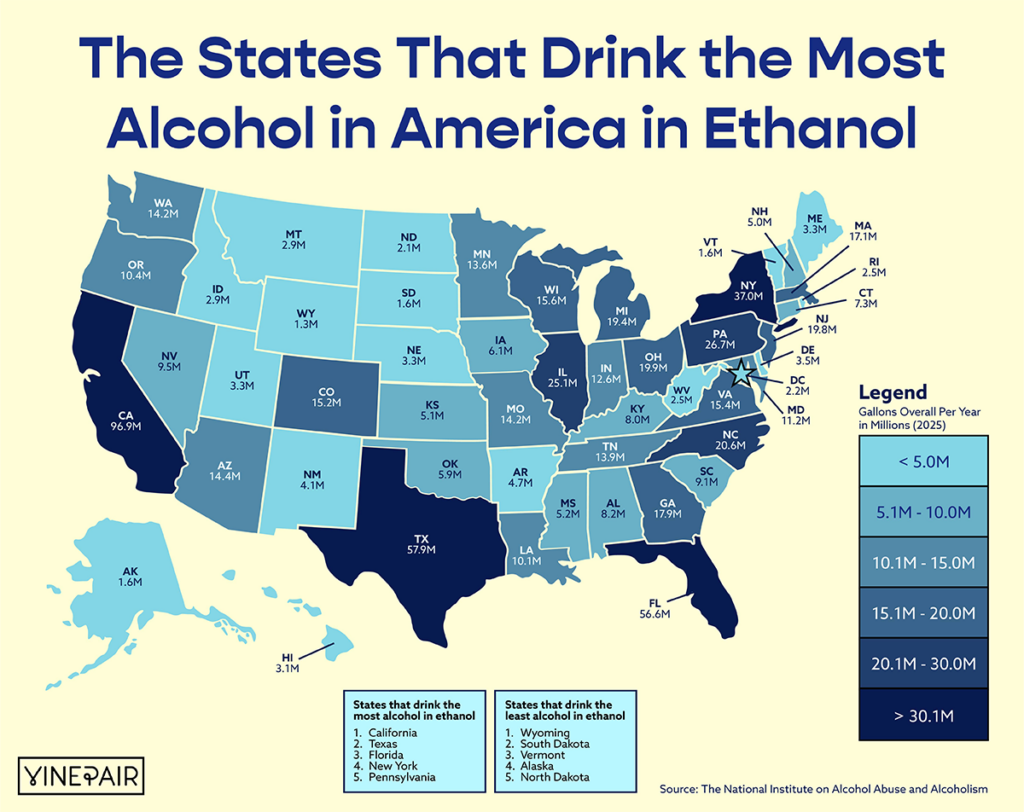 The States That Drink the Most Alcohol in America [MAP] (2025) | VinePair