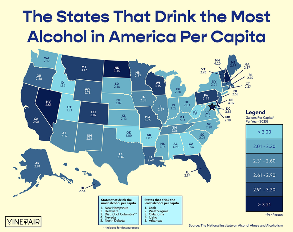 The States That Drink the Most Alcohol in America [MAP] (2025) | VinePair
