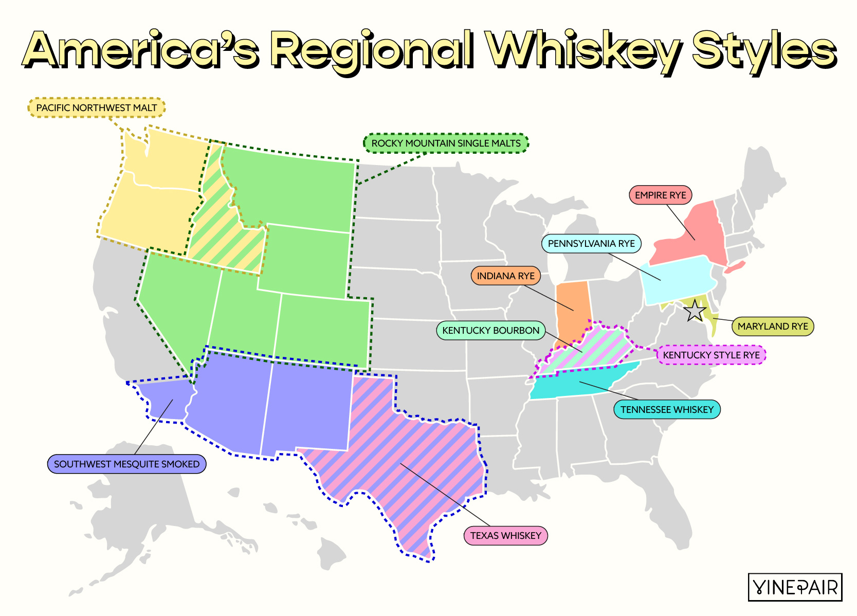 From Pacific Northwest Malt to Maryland Rye, we mapped America's regional whiskey styles.