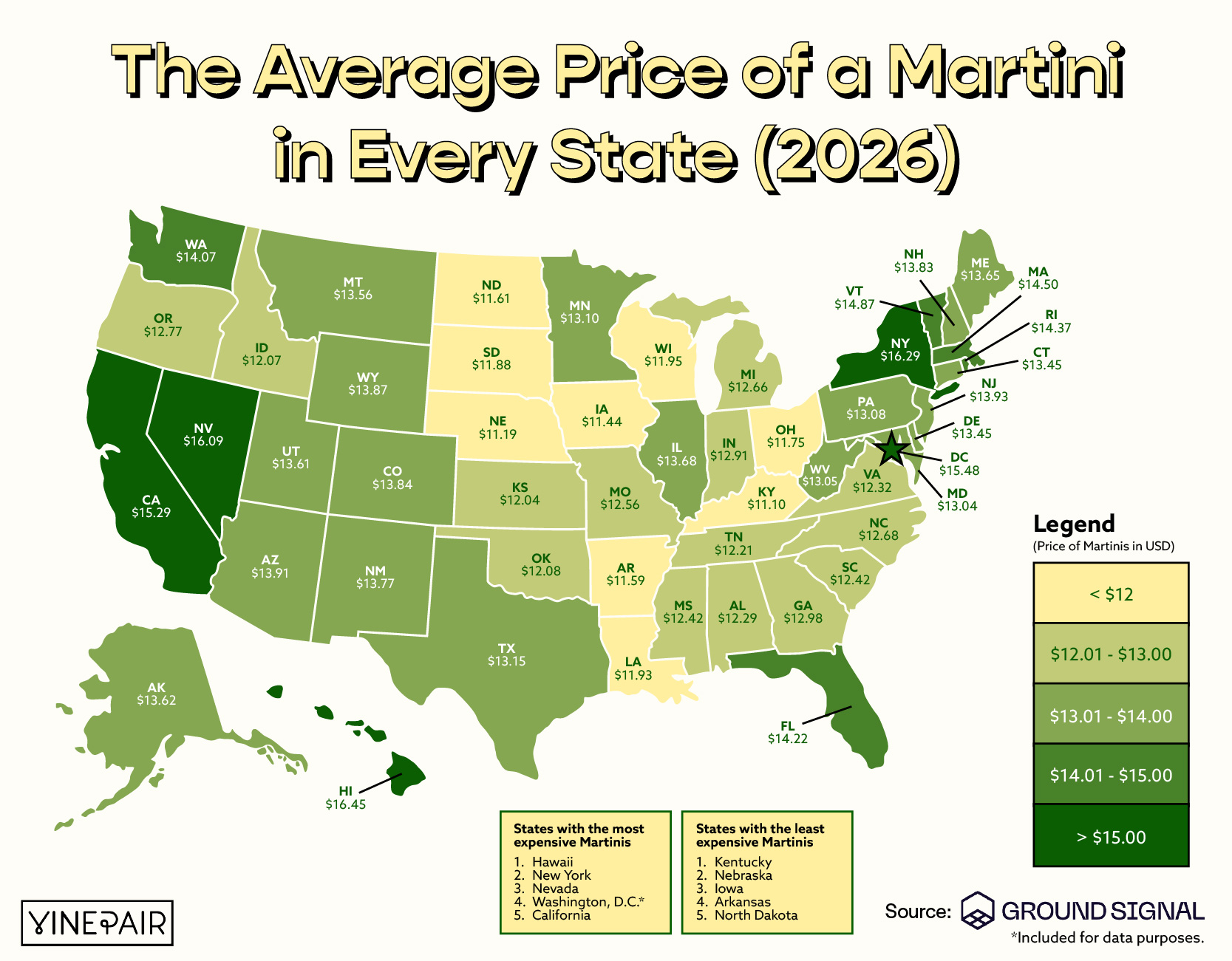 We mapped the average price for a Martini in every state.
