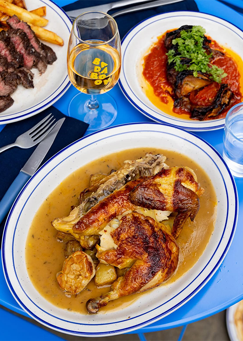 At Badaboom, pair the roast chicken with natural wine.