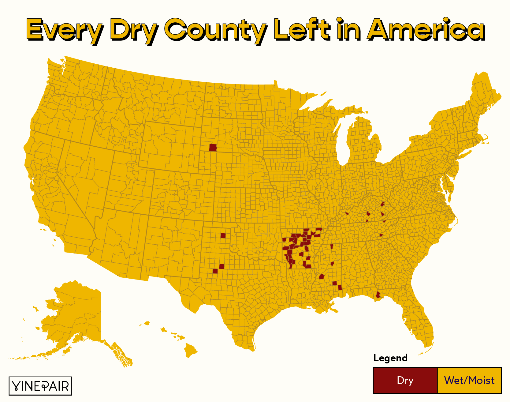 We mapped the dry counties that remain in the U.S. and explained the history behind why so many Americans can't buy alcohol.