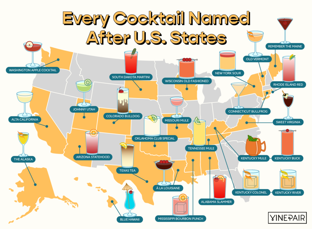 This map shows every cocktail names after a U.S. state.